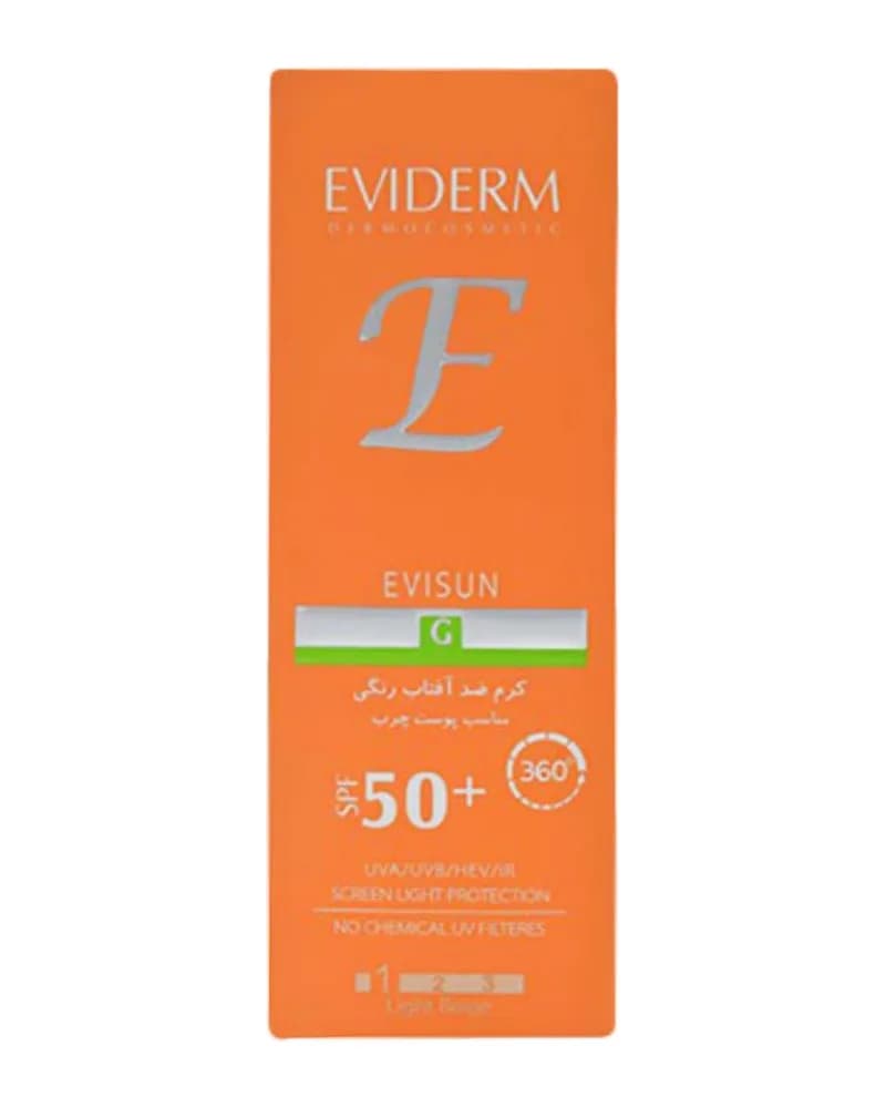 کرم ضدآفتاب رنگی SPF 50 اویدرم مدل Evisun مناسب پوست چرب
