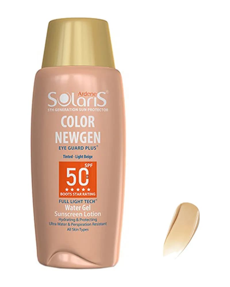 ضد آفتاب رنگی فلوئیدی فاقد چربی SPF50 آردن سولاریس مناسب انواع پوست مدل Color Newgen