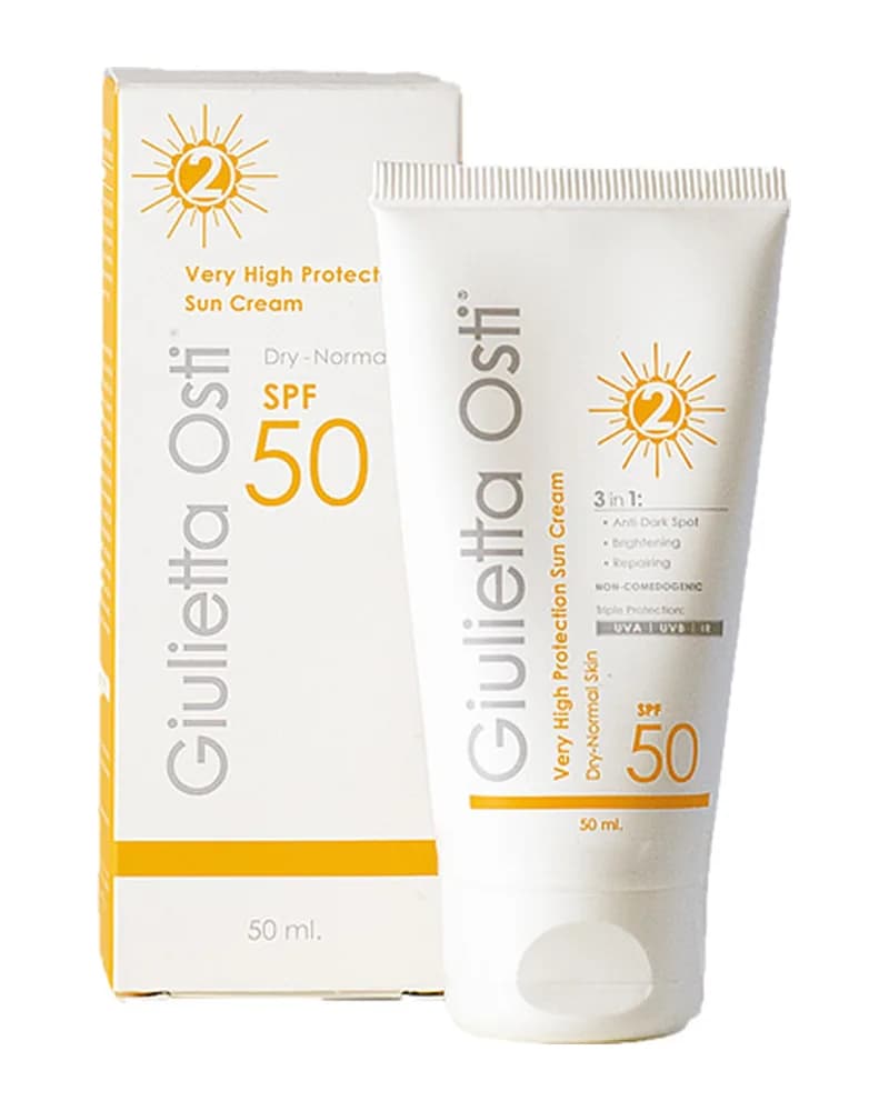 کرم ضد آفتاب SPF50 بی رنگ روشن کننده مخصوص پوست خشک جولیتا اُستی