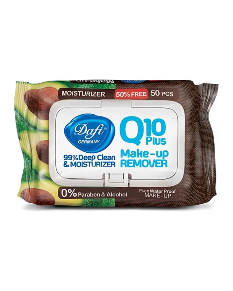 دستمال مرطوب پاک کننده آرایش Q10 طرح آووکادو دافی تعداد 50 برگ