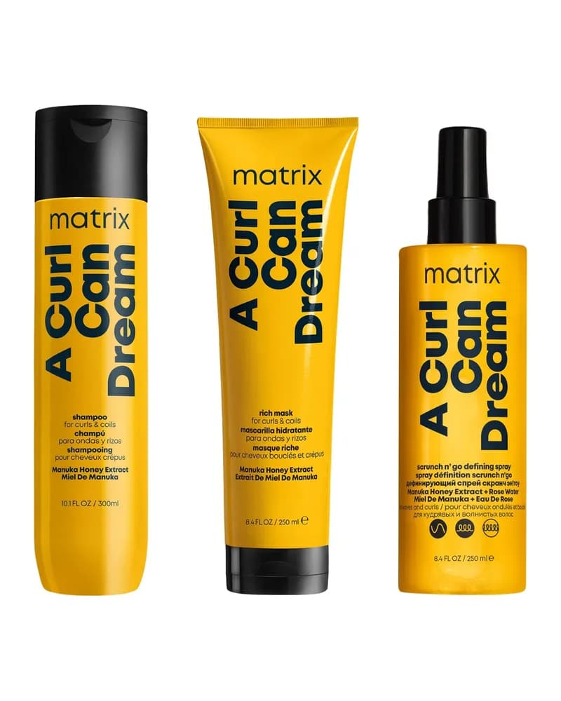 Matrix A Curl Can Dream Shampoo Hair Mask and Scrunch 'N' Go Defining Spray for Wavy and Curly Hair