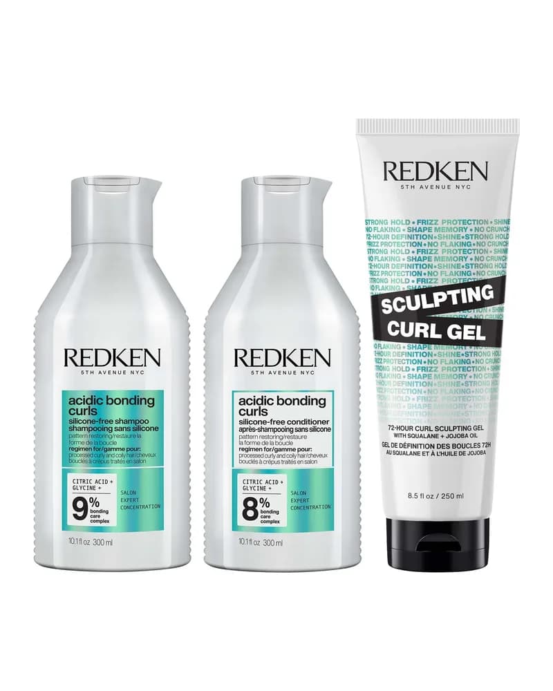 Redken Acidic Bonding Curls Shampoo Conditioner and Sculpting Curl Gel Bonding Care Bundle for Curls and Coils