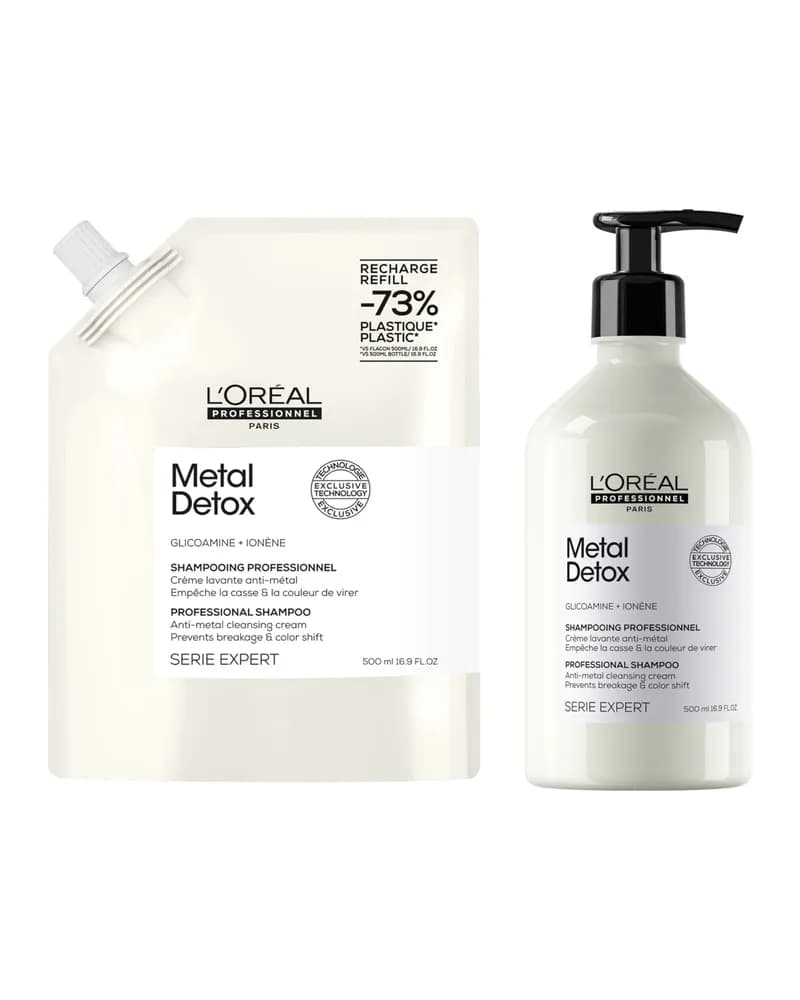 L’Oréal Professionnel Metal Detox Shampoo 500ml and Refill Pack 500ml for breakage & colour protection