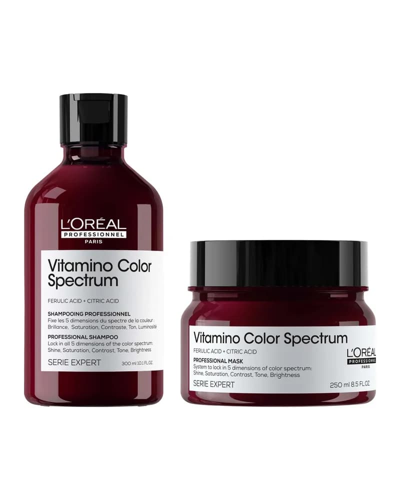 L'Oréal Professionnel Vitamino Color Spectrum Shampoo 300ml and Rinse Off Hair Mask 250ml Bundle for Coloured Hair
