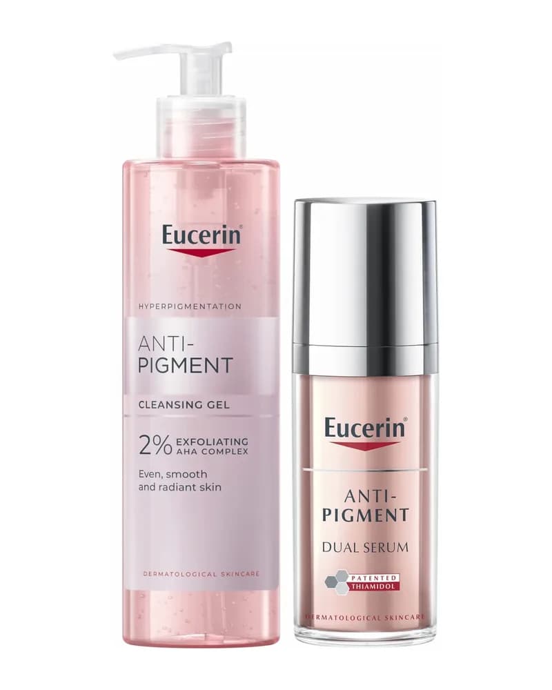 Eucerin Anti-Pigment Cleansing Gel 200ml & Dual Face Serum 30ml for Pigmentation and Dark Spots Bundle