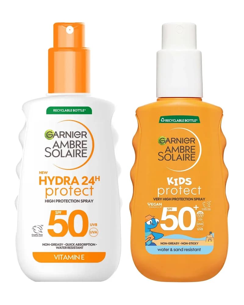 Garnier Ambre Solaire Adults & Kids SPF50 Suncream Spray 150ml Bundle