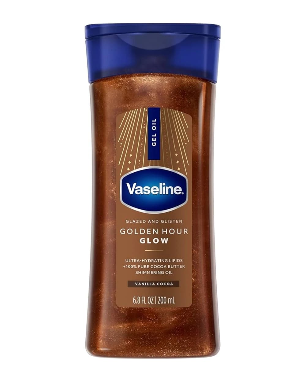 ژل روغن شاین براق‌کننده بدن وازلین مدل Golden Hour Glow Vanilla Cocoa
