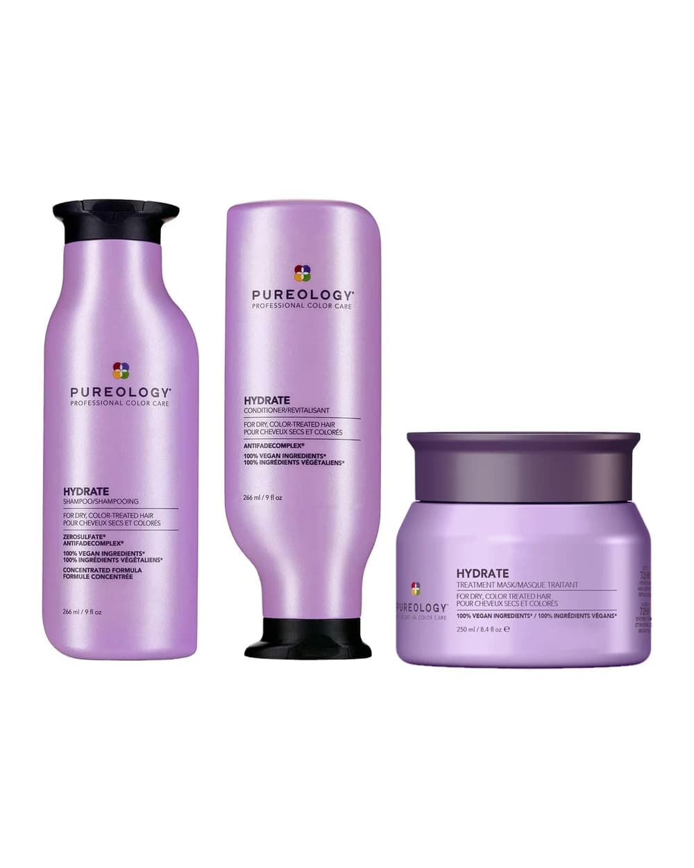 Pureology Hydrate Shampoo, Conditioner and Soft Mask, Moisturising Bundle for Dry Hair, Sulphate Free for a Gentle Cleanse