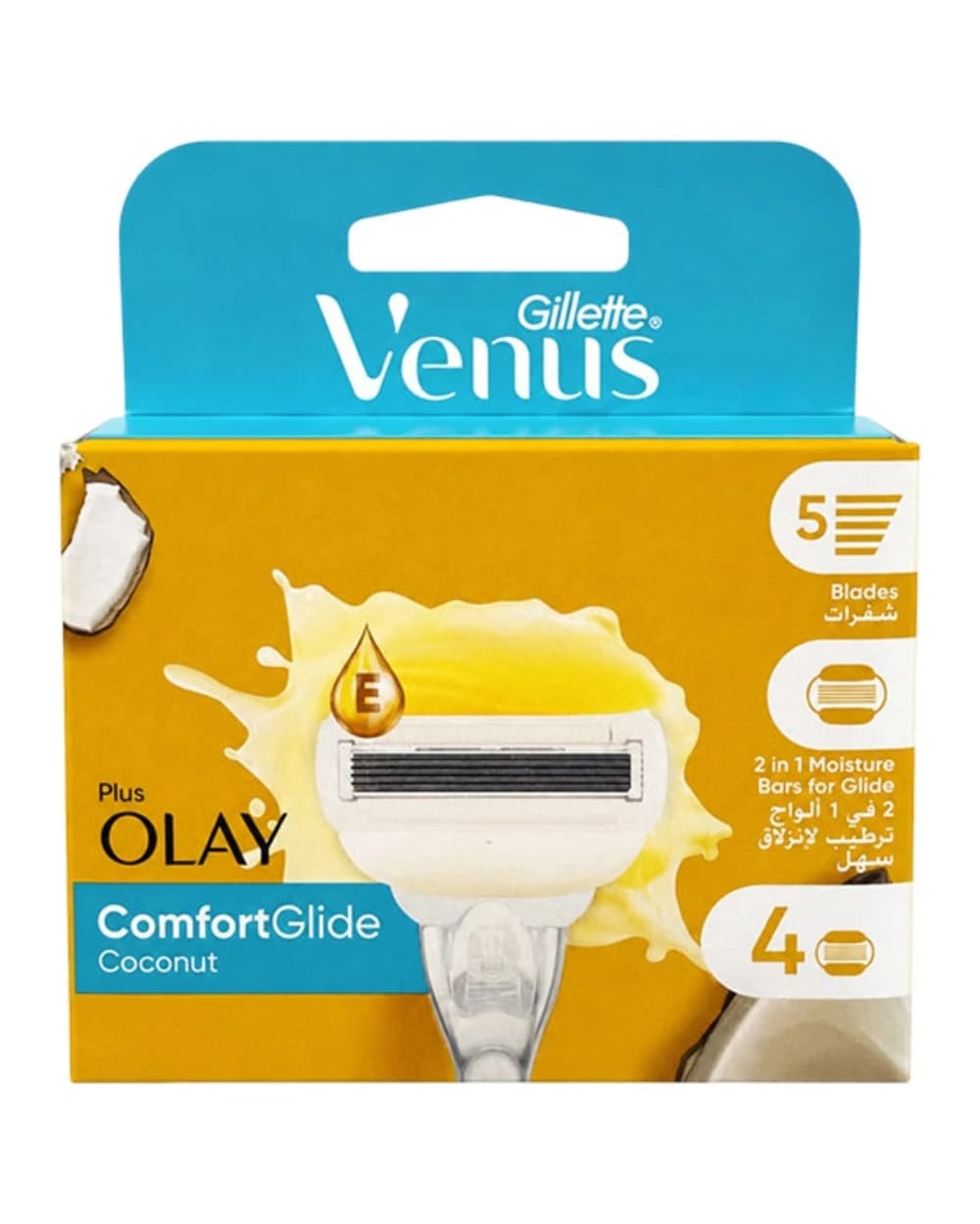 یدک خودتراش 5 تیغه 4 عددی ونوس ژیلت Comfortglide Coconut