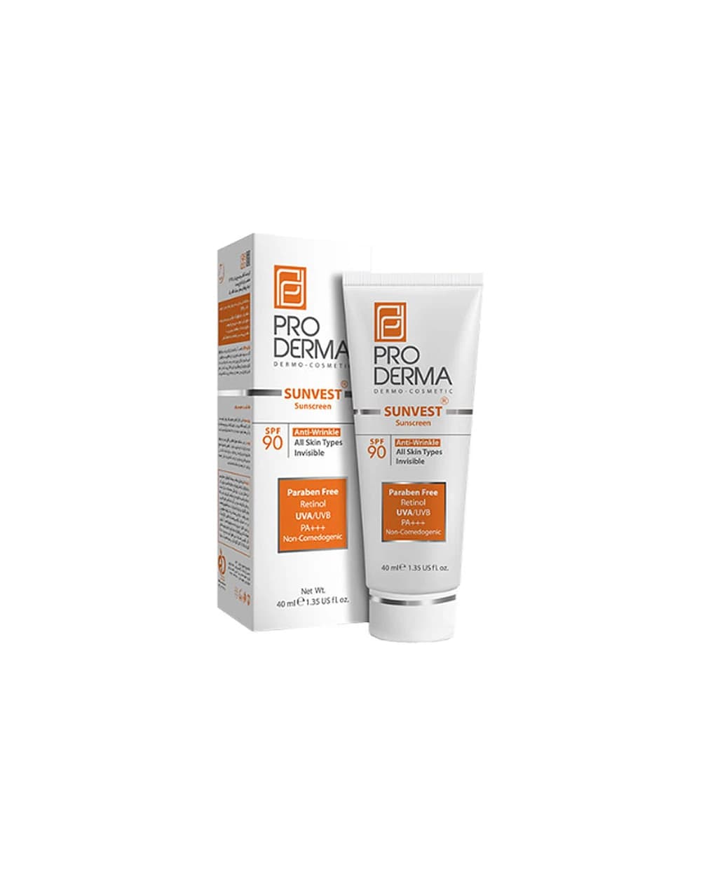 کرم ضد آفتاب و ضد چروک بی رنگ SPF90 پرودرما 40ml