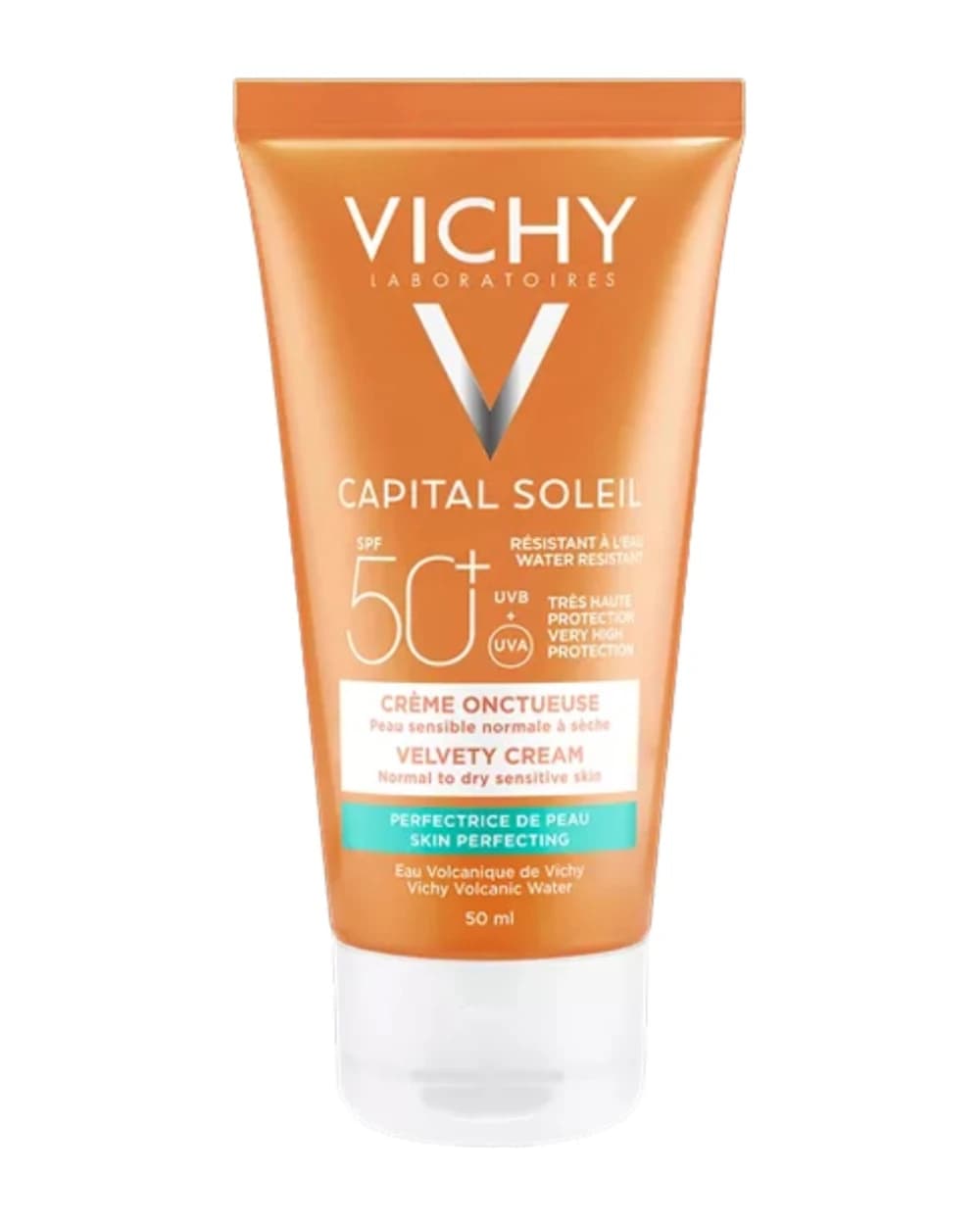 کرم ضد آفتاب بی رنگ پوست های نرمال تا خشک Velvety SPF50 ویشی 50ml