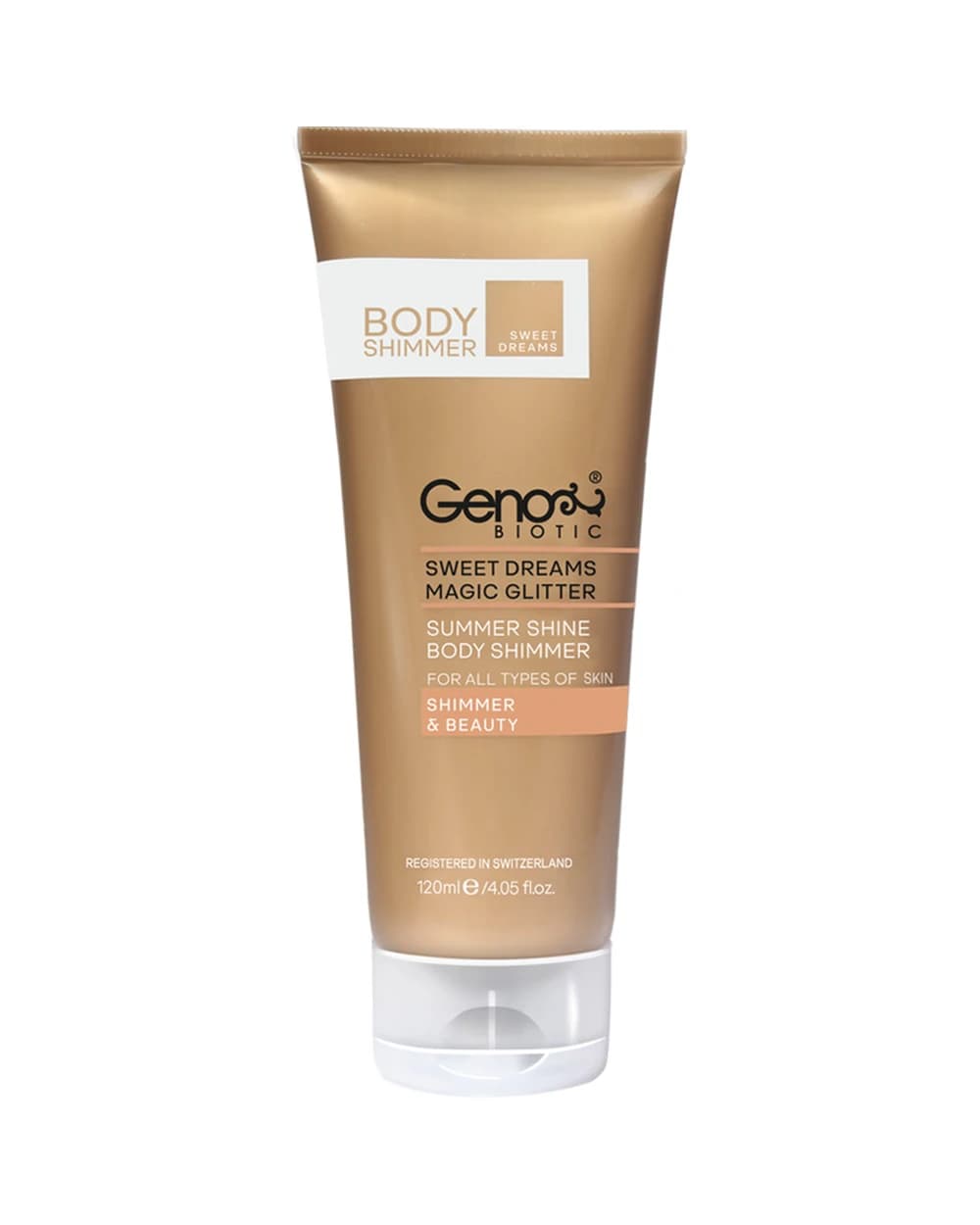 کرم براق کننده بدن حاوی اکلیل های طلایی ژنوبایوتیک 120ml