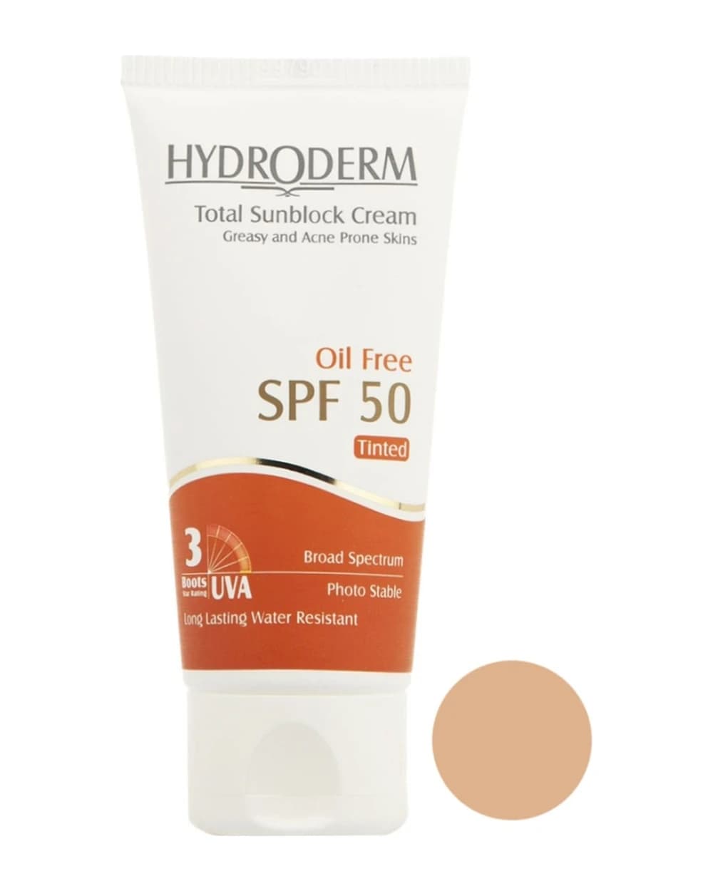 ضد آفتاب رنگی هیدرودرم SPF50 پوست چرب و جوش دار (بژ متوسط)