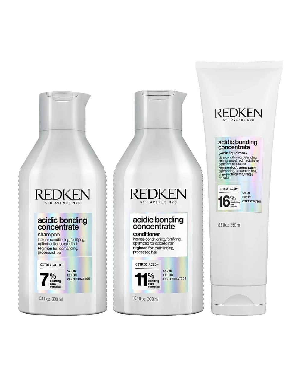 Redken Acidic Bonding Concentrate Shampoo, Conditioner and 5-Minute Liquid Hair Mask Bond Repair Bundle