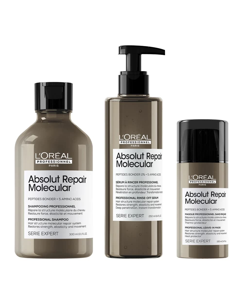 L'Oréal Professionnel Serie Expert Absolut Repair Molecular Shampoo, Rinse-off Serum and Mask Routine for Damaged Hair