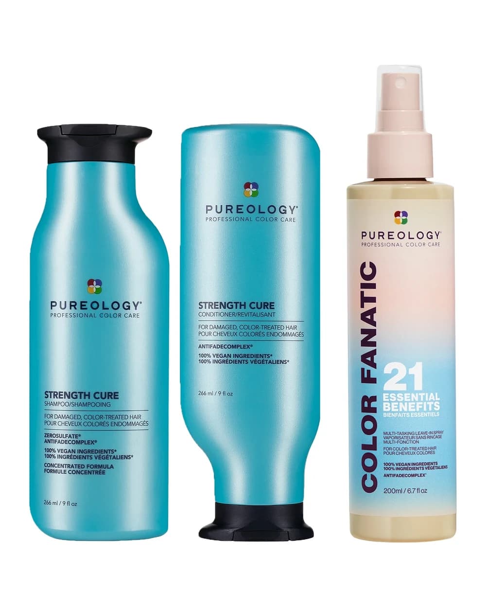 Pureology Strength Cure Shampoo, Conditioner and Color Fanatic Spray Routine for Damaged Hair