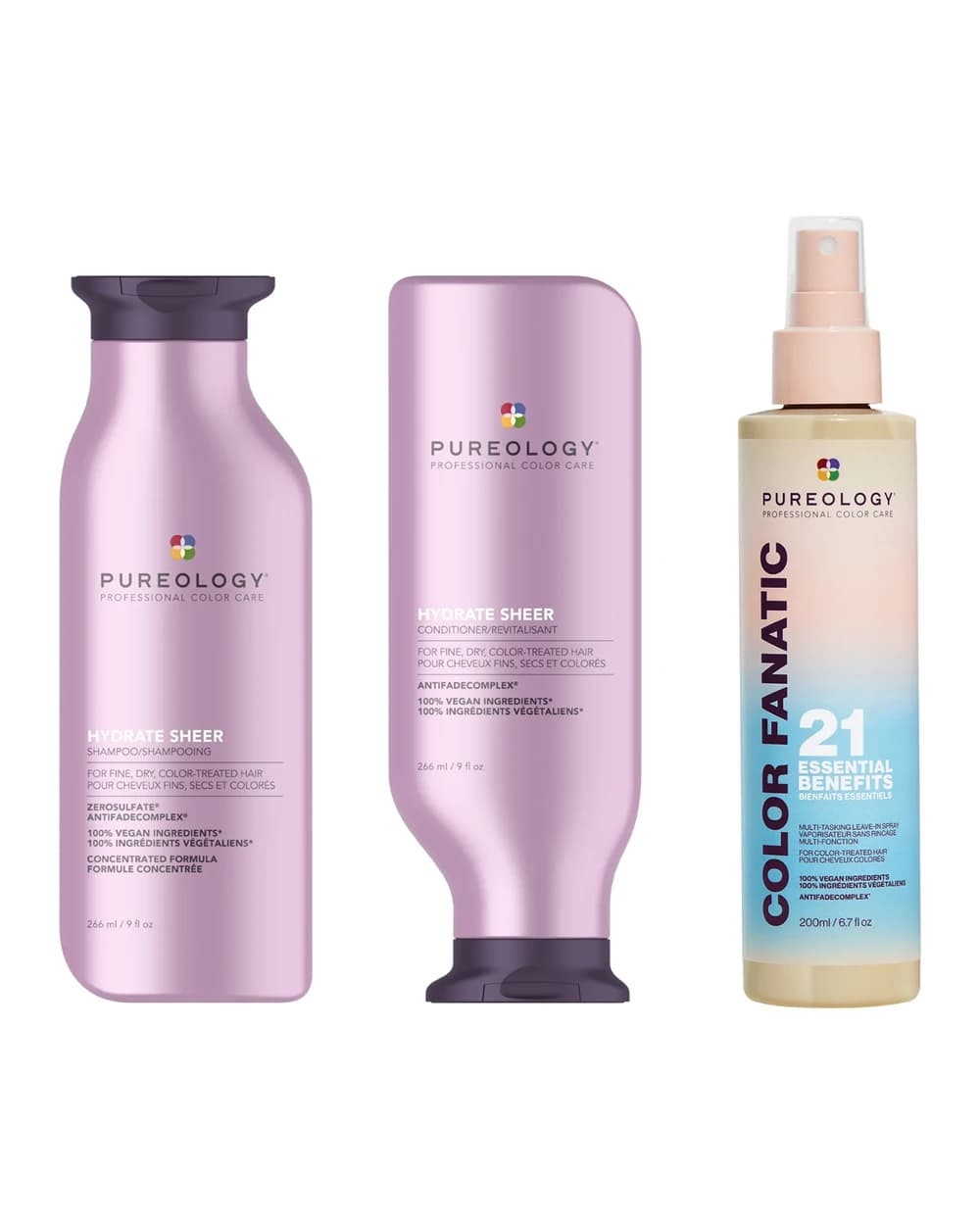 Pureology Hydrate Sheer Shampoo, Conditioner and Color Fanatic Spray Routine for Dry, Colour Treated Hair