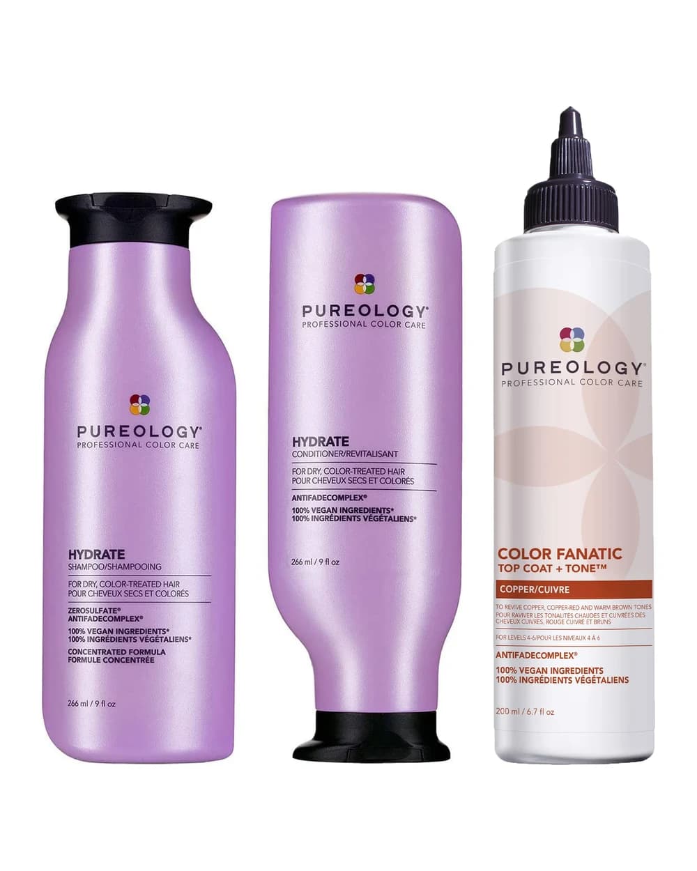 Pureology Hydrate Shampoo, Conditioner and Top Coat & Tone Routine for Neutralising and Hydrating Copper Hair