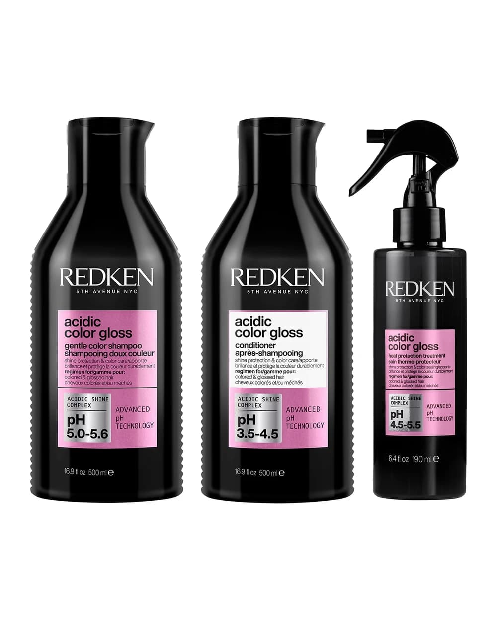 Redken Acidic Color Gloss Sulphate-Free Shampoo and Conditioner 500ml and Heat Protection Leave-in Treatment 190ml Bundle