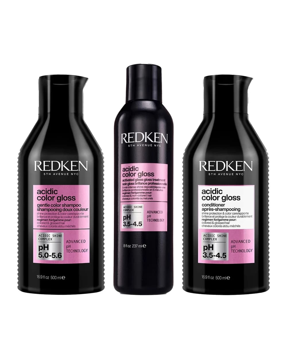 Redken Acidic Color Gloss Sulphate-Free Shampoo 500ml, Activated Glass Gloss Treatment 237ml and Conditioner 500ml Bundle