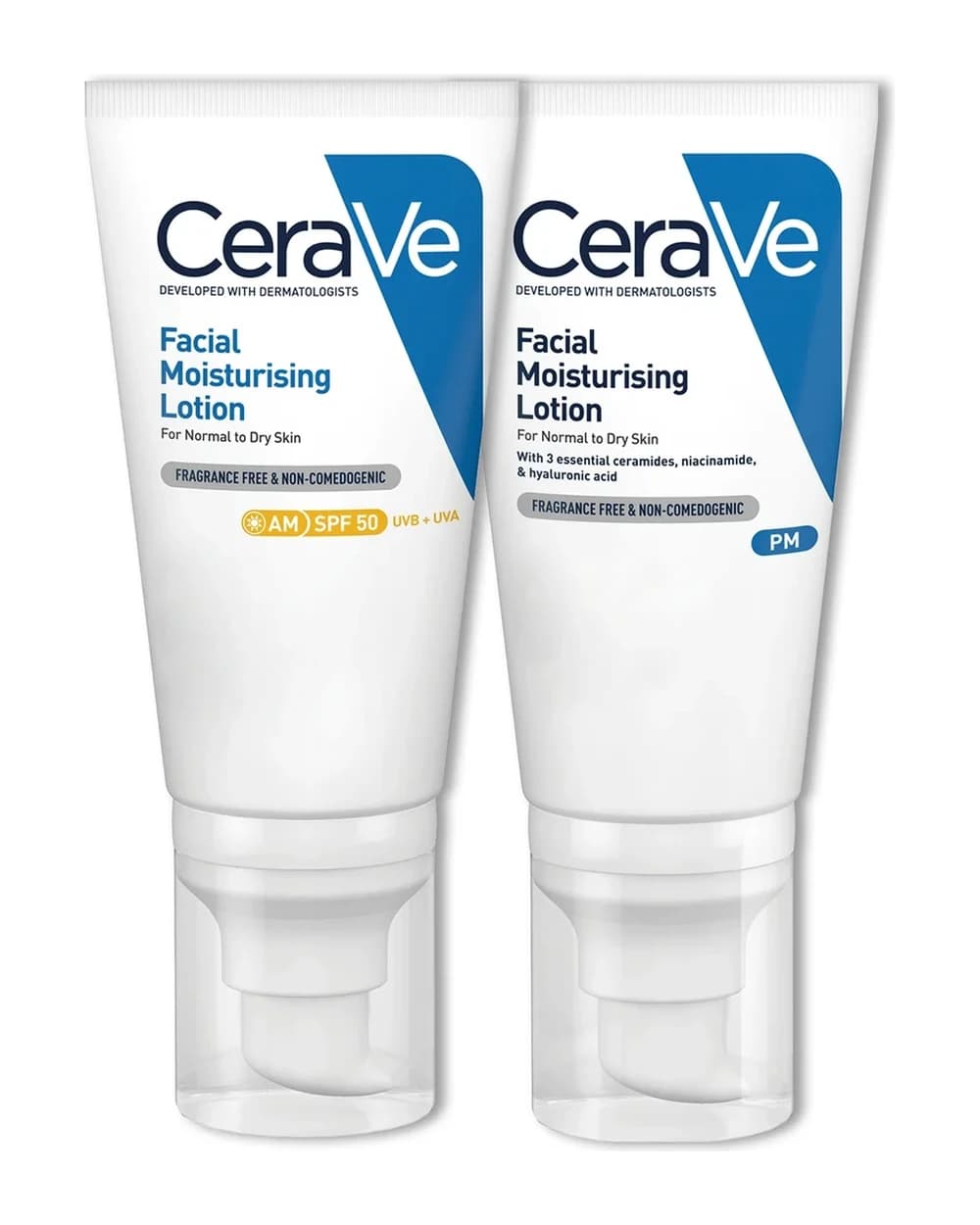 CeraVe Day & Night Facial Moisturising Duo for Dry Skin with SPF 50 and Niacinamide