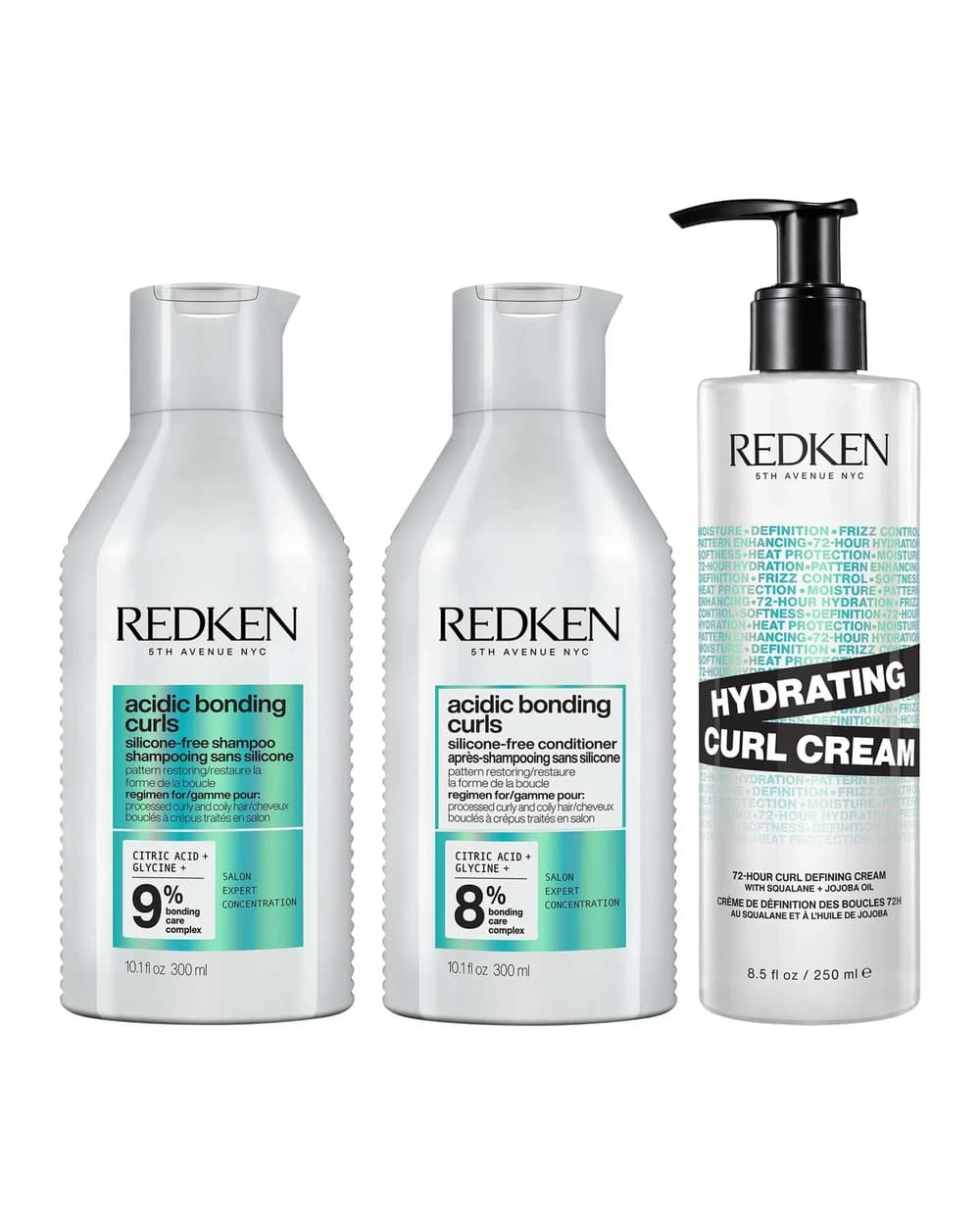 Redken Acidic Bonding Curls Shampoo Conditioner and Hydrating Curl Cream for Restoring Damaged Curls and Coils
