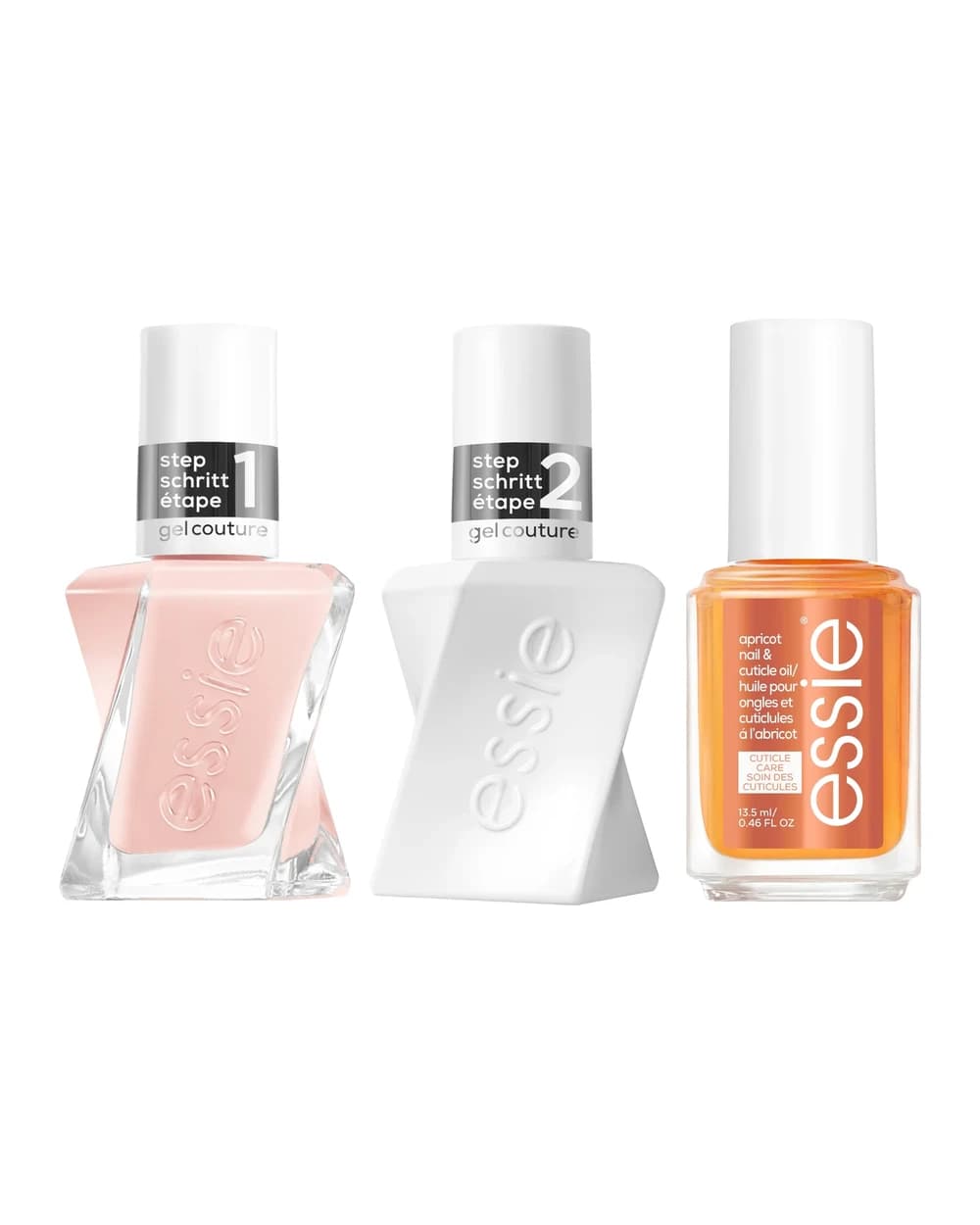 essie Gel Couture Nude Nail Polish Top Coat and Apricot Cuticle Oil Care Bundle