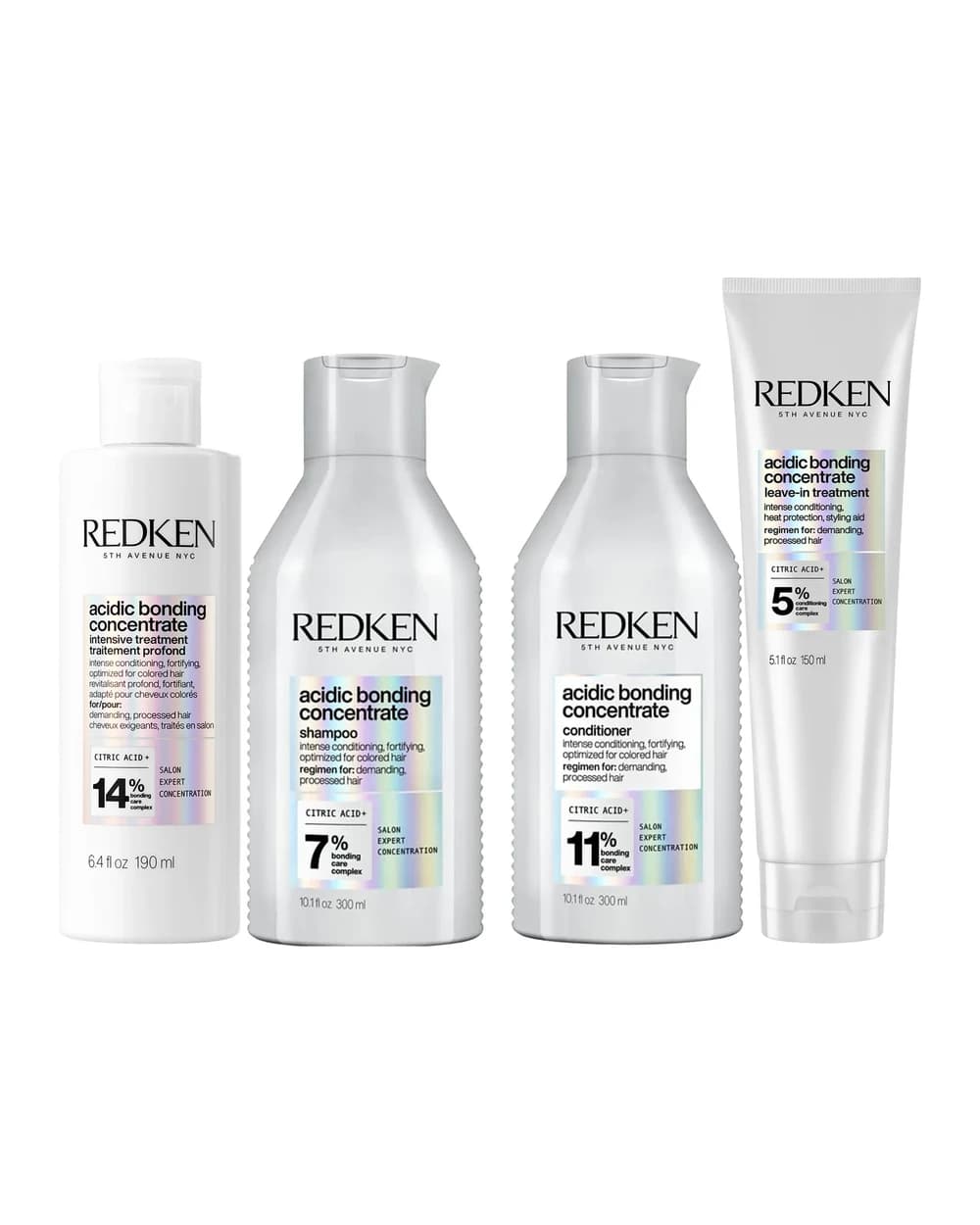 Redken Acidic Bonding Concentrate Pre-Treatment 190ml, Shampoo and Conditioner 300ml, and Leave-in Treatment 150ml Bundle