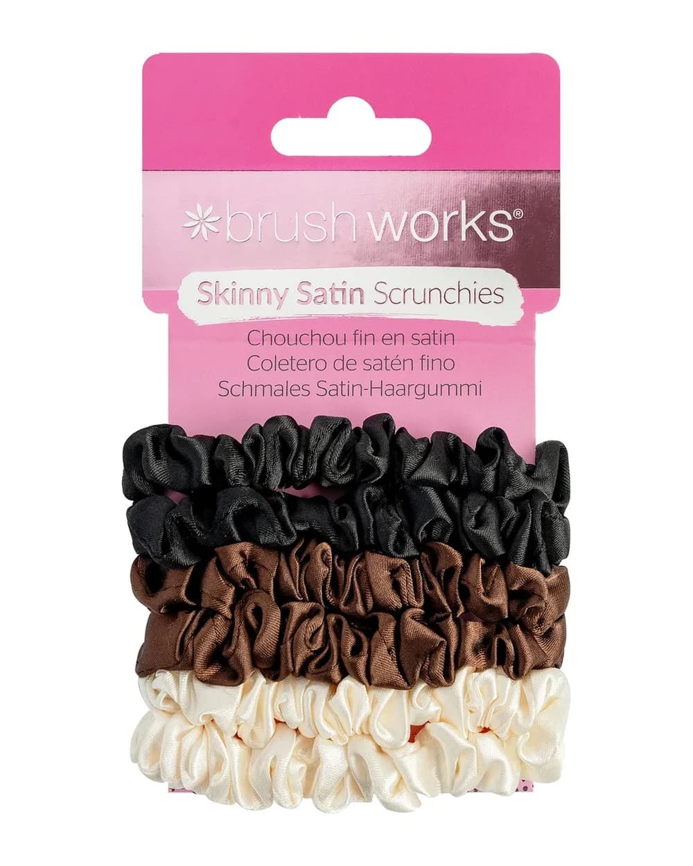 brushworks Skinny Satin Scrunchies - 6 Pack