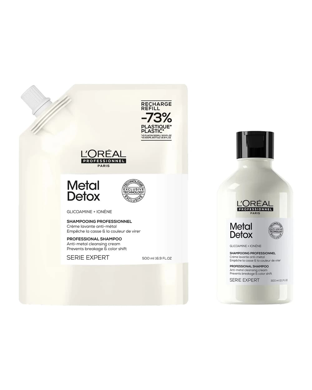 L’Oréal Professionnel Metal Detox Shampoo 300ml and Refill Pack 500ml for breakage & colour protection
