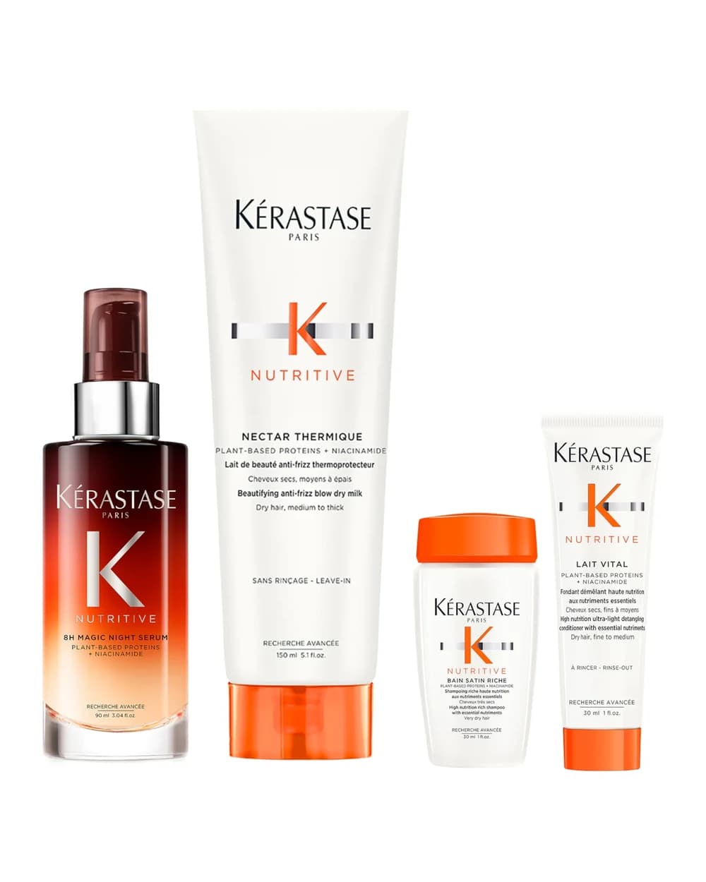 Kérastase Nutritive 8 Hour Serum 90ml, Nutritive Thermique 150ml with Mini Deluxe Nutritive Shampoo 30ml and Conditioner 30ml