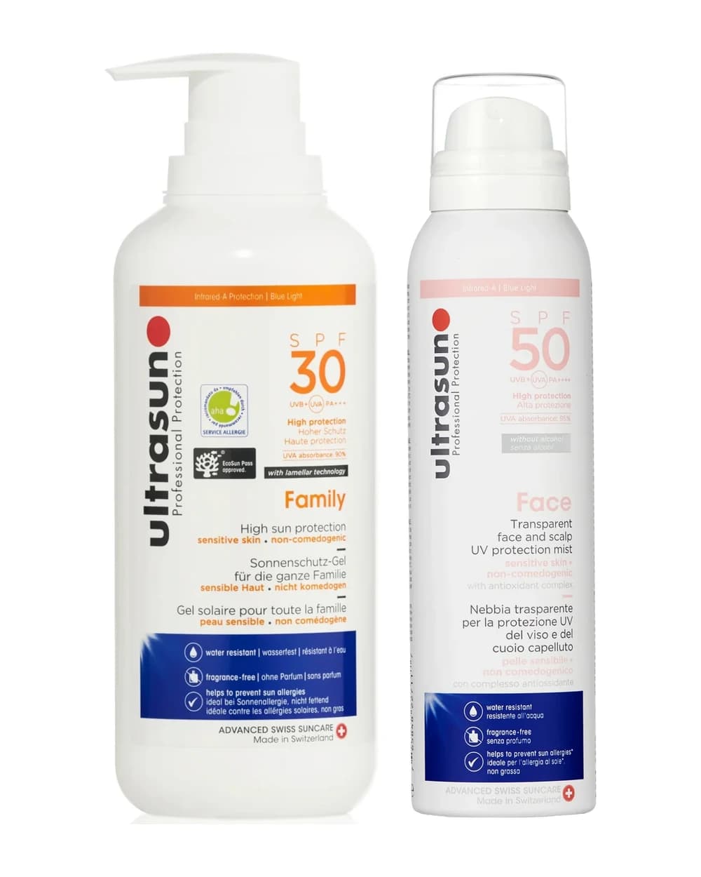 Ultrasun Family SPF 30 400ml e Ultrasun UV Spray Viso e Cuoio Capelluto SPF50 150ml Set