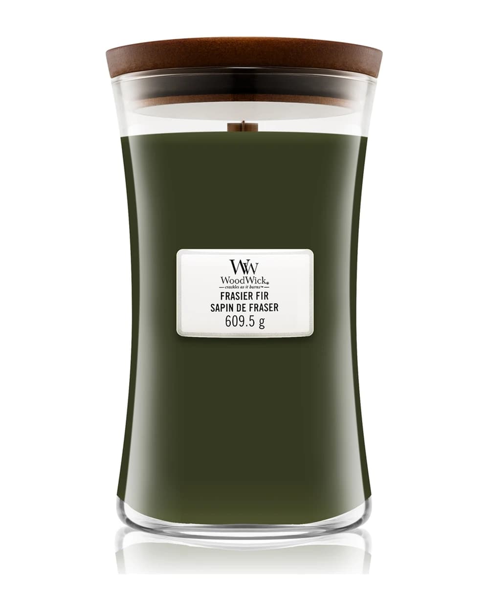 Woodwick Frasier Fir candela profumata con stoppino in legno