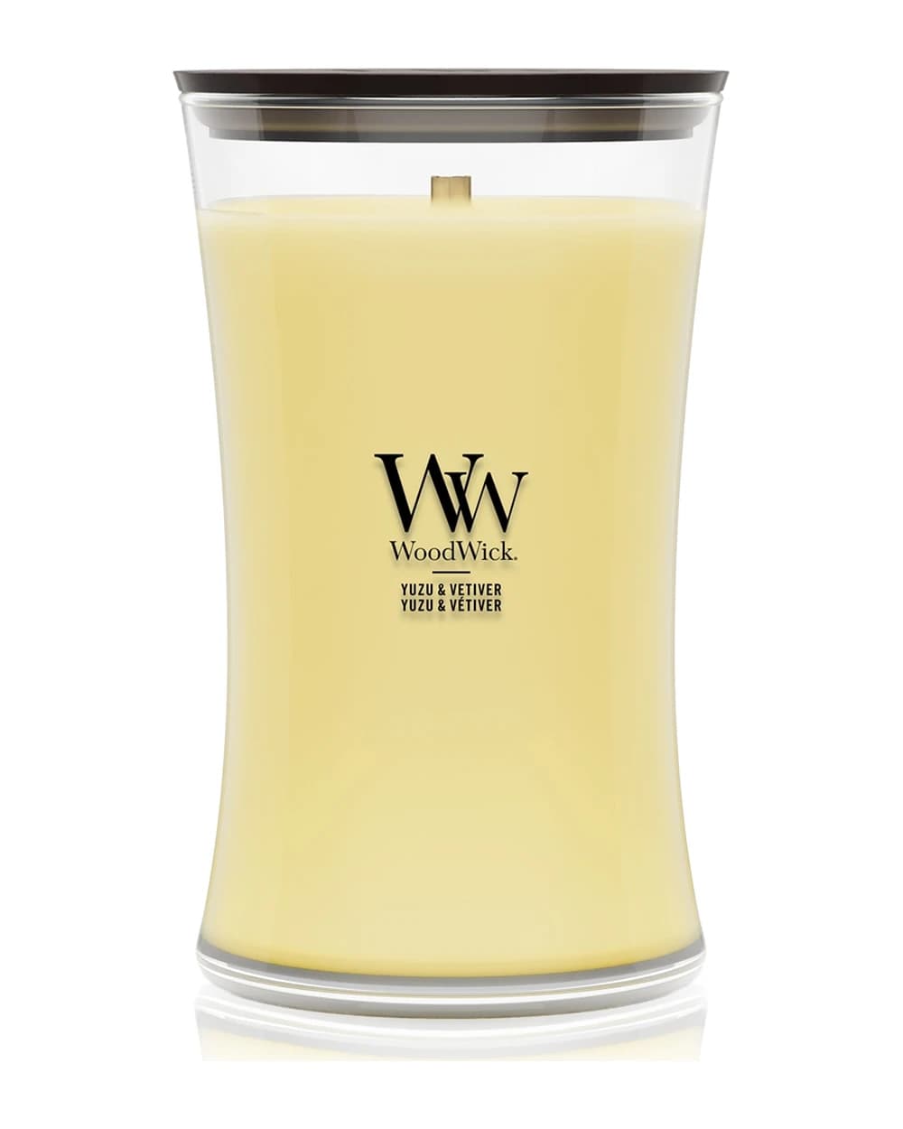 Woodwick Yuzu & Vetiver candela profumata con stoppino in legno